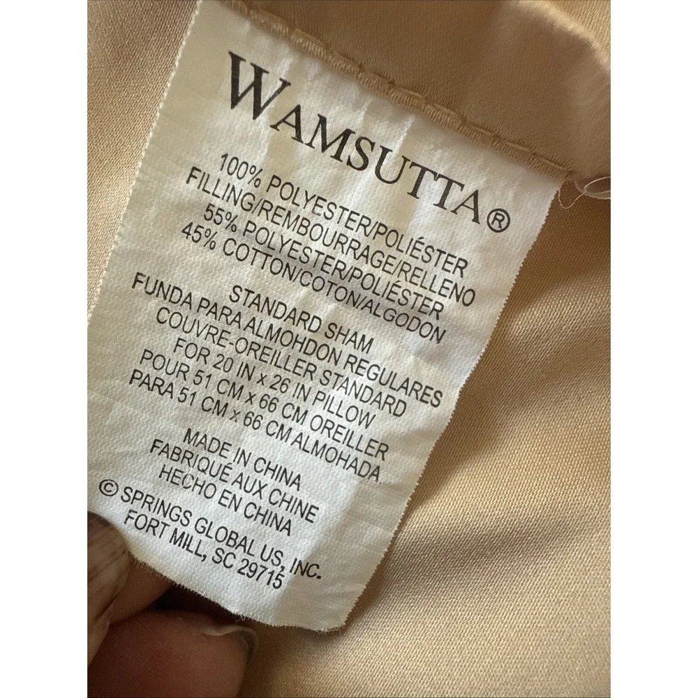Wamsutta Standard Sham Gold Quilted Satin Floral Stitch Cotton Blend 24x30 Set 4